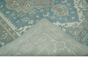 Custom Made Hand Knotted Blue, Ivory, Camel and Gray Traditional Heriz wool rug