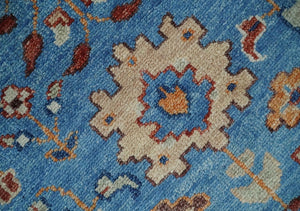 Custom Made Hand Knotted Blue and Ivory Traditional Turkish Oushak Design Wool Rug