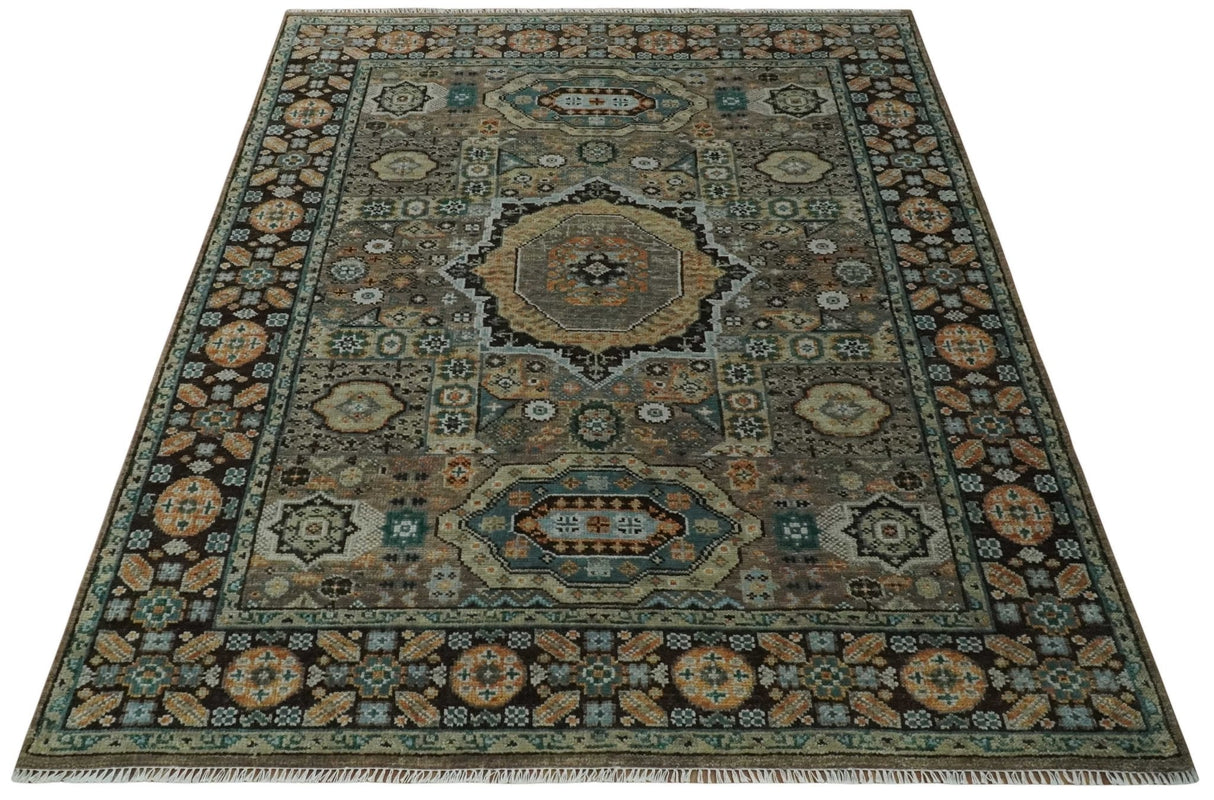 Custom Made Hand Knotted Brown, Black and Silver Traditional Wool Rug