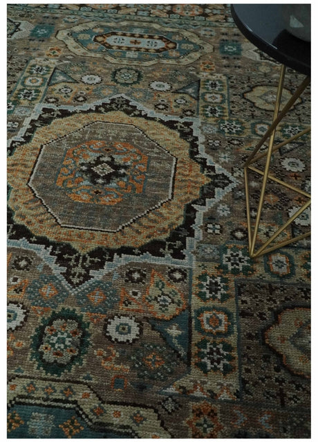 Custom Made Hand Knotted Brown, Black and Silver Traditional Wool Rug