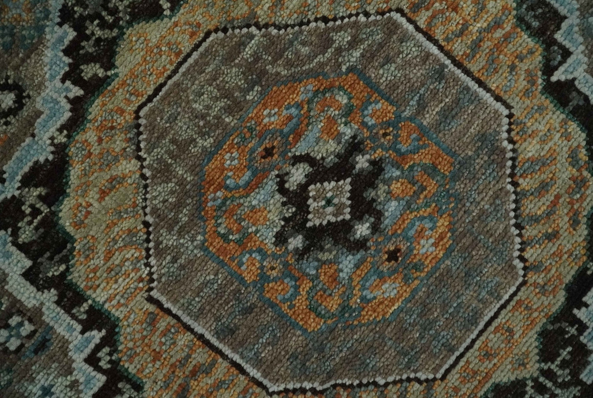 Custom Made Hand Knotted Brown, Black and Silver Traditional Wool Rug