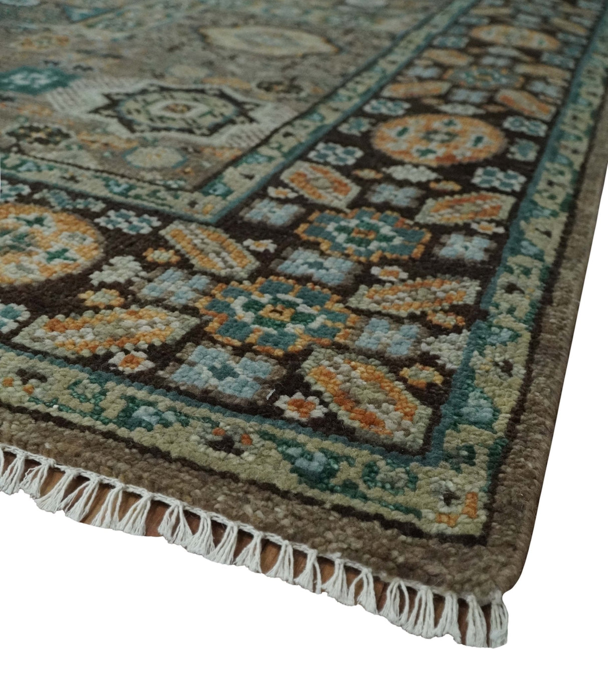 Custom Made Hand Knotted Brown, Black and Silver Traditional Wool Rug