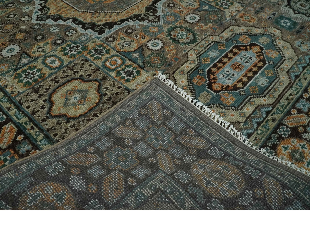 Custom Made Hand Knotted Brown, Black and Silver Traditional Wool Rug