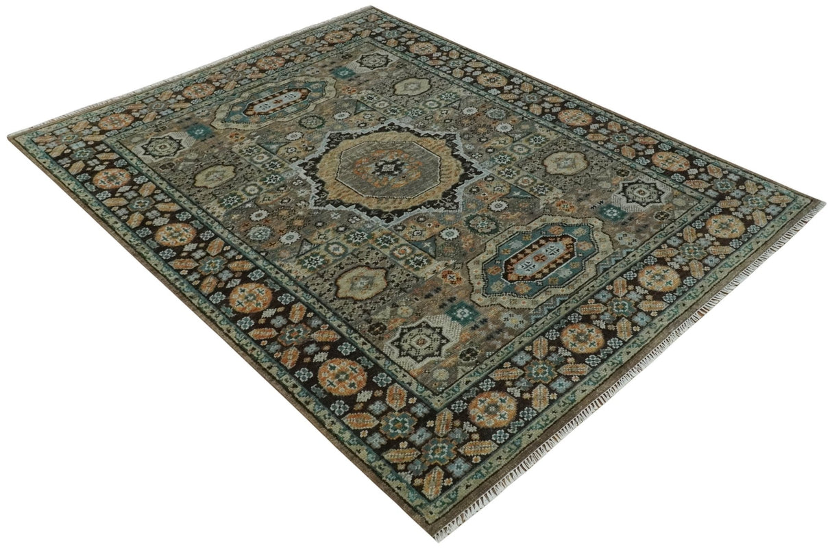 Custom Made Hand Knotted Brown, Black and Silver Traditional Wool Rug