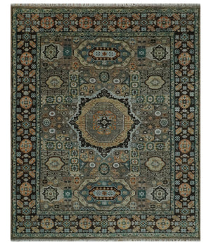 Custom Made Hand Knotted Brown, Black and Silver Traditional Wool Rug