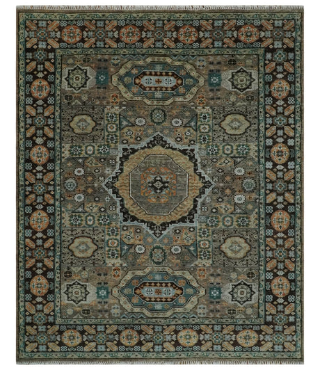 Custom Made Hand Knotted Brown, Black and Silver Traditional Wool Rug