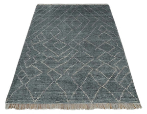 Custom Made Hand Knotted Charcoal and Ivory Moroccan Trellis Rug