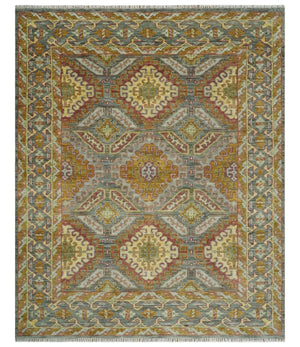 Custom Made Hand Knotted Gold and Gray Multi Size Oriental Traditional Wool Area Rug