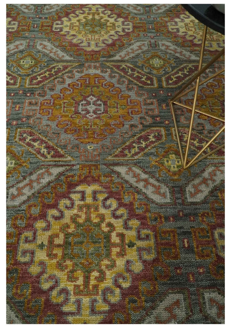 Custom Made Hand Knotted Gold and Gray Multi Size Oriental Traditional Wool Area Rug