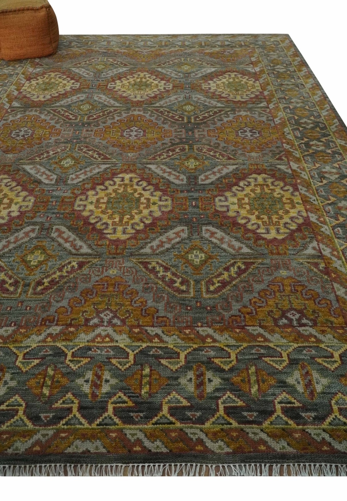 Custom Made Hand Knotted Gold and Gray Multi Size Oriental Traditional Wool Area Rug