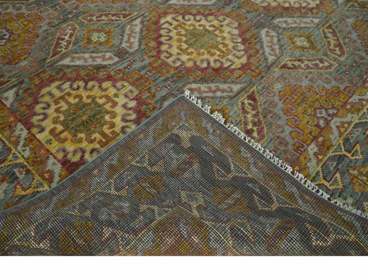 Custom Made Hand Knotted Gold and Gray Multi Size Oriental Traditional Wool Area Rug
