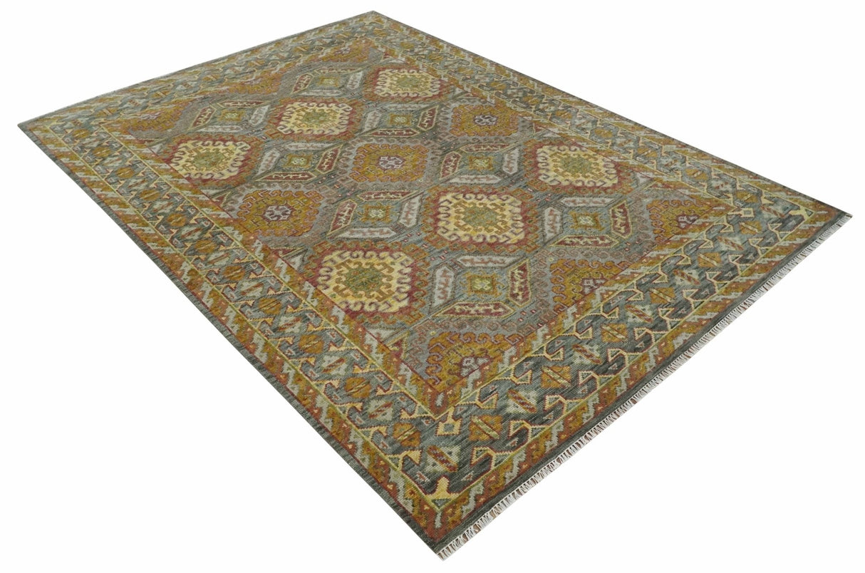 Custom Made Hand Knotted Gold and Gray Multi Size Oriental Traditional Wool Area Rug