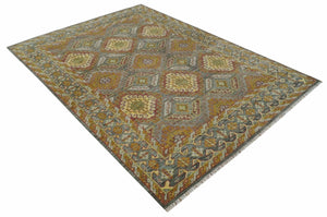 Custom Made Hand Knotted Gold and Gray Multi Size Oriental Traditional Wool Area Rug