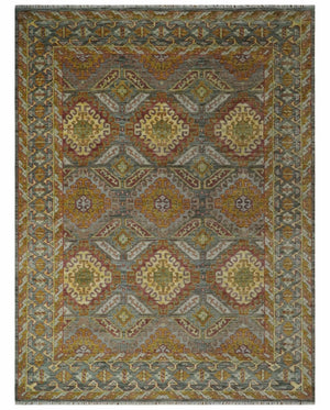 Custom Made Hand Knotted Gold and Gray Multi Size Oriental Traditional Wool Area Rug