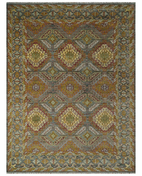 Custom Made Hand Knotted Gold and Gray Multi Size Oriental Traditional Wool Area Rug
