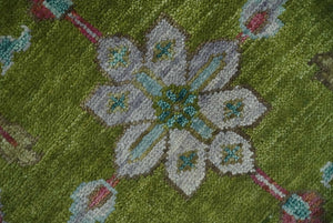Custom Made Hand Knotted Green, Silver and Maroon Traditional Wool Area Rug