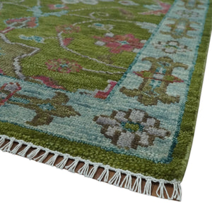 Custom Made Hand Knotted Green, Silver and Maroon Traditional Wool Area Rug