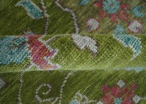 Custom Made Hand Knotted Green, Silver and Maroon Traditional Wool Area Rug