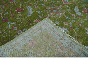 Custom Made Hand Knotted Green, Silver and Maroon Traditional Wool Area Rug