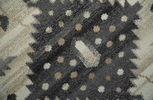Custom Made Hand Knotted Ivory, Charcoal and Beige Traditional Wool Area Rug