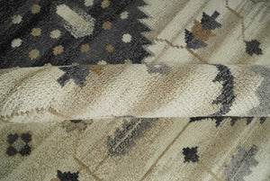 Custom Made Hand Knotted Ivory, Charcoal and Beige Traditional Wool Area Rug