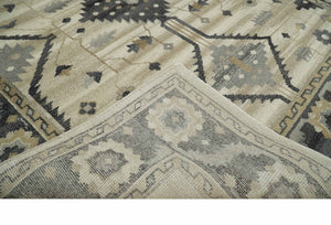 Custom Made Hand Knotted Ivory, Charcoal and Beige Traditional Wool Area Rug