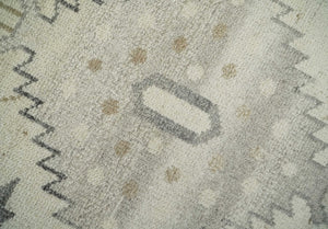 Custom Made Hand Knotted Ivory and Charcoal Traditional Tribal Natural Wool Area Rug, Kids, Living Room and Bedroom Rug