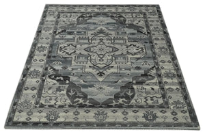 Custom Made Hand Knotted Ivory and Charcoal Traditional Wool Area Rug