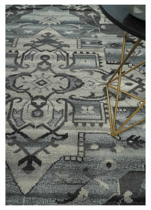 Custom Made Hand Knotted Ivory and Charcoal Traditional Wool Area Rug