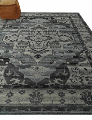 Custom Made Hand Knotted Ivory and Charcoal Traditional Wool Area Rug