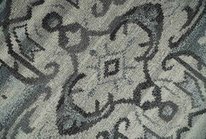 Custom Made Hand Knotted Ivory and Charcoal Traditional Wool Area Rug