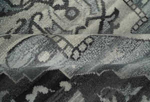 Custom Made Hand Knotted Ivory and Charcoal Traditional Wool Area Rug