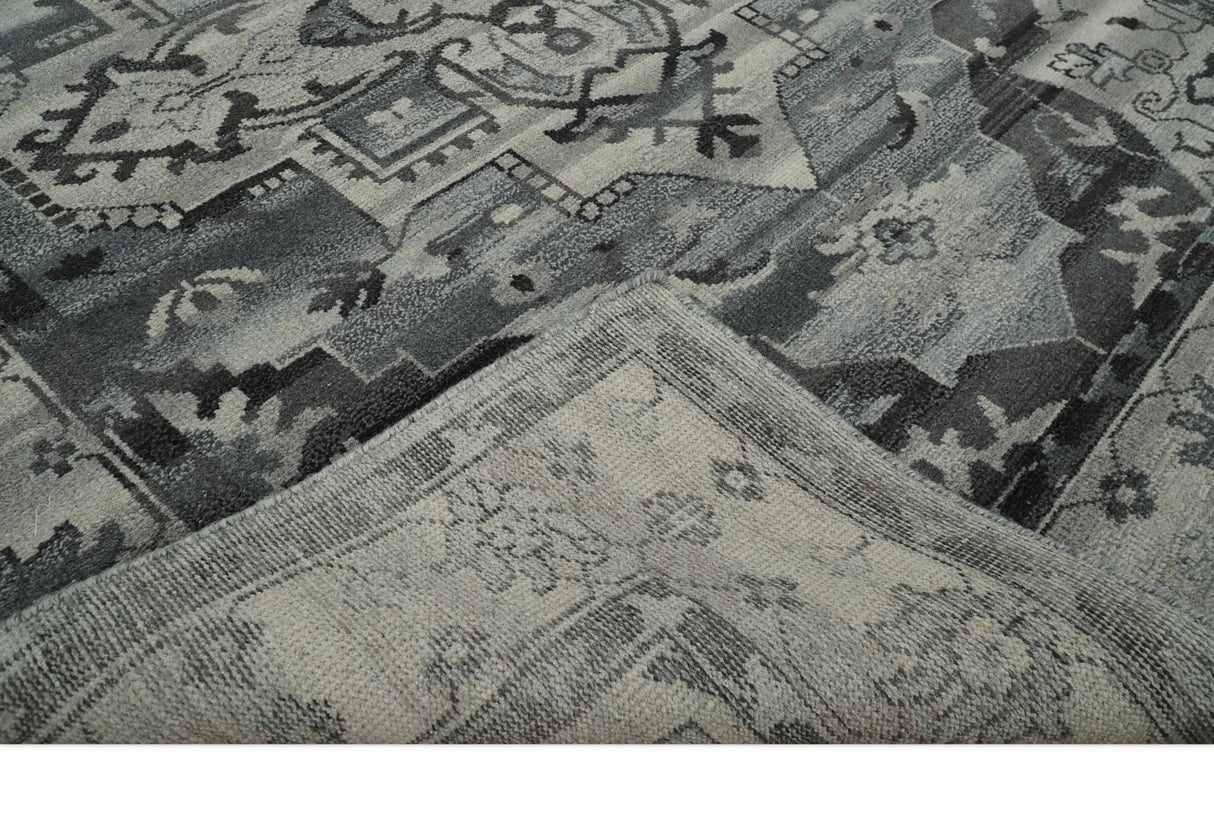 Custom Made Hand Knotted Ivory and Charcoal Traditional Wool Area Rug