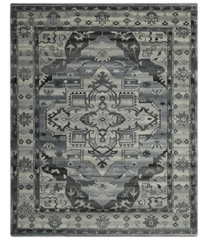 Custom Made Hand Knotted Ivory and Charcoal Traditional Wool Area Rug