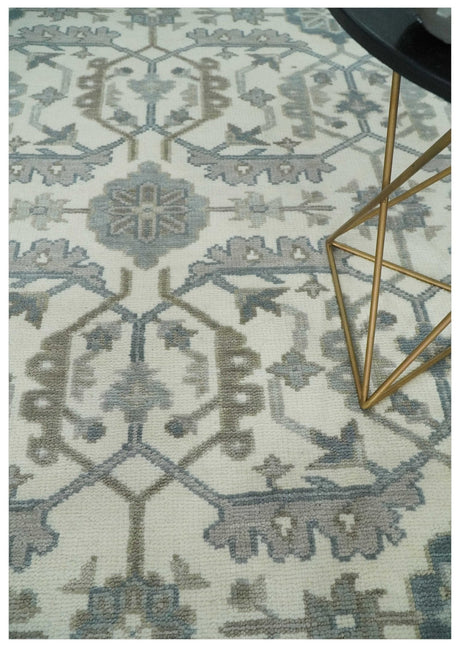 Custom Made Hand Knotted Ivory and Silver Oriental Oushak Multi Size Traditional Wool Area Rug, Living Room and Bedroom Rug