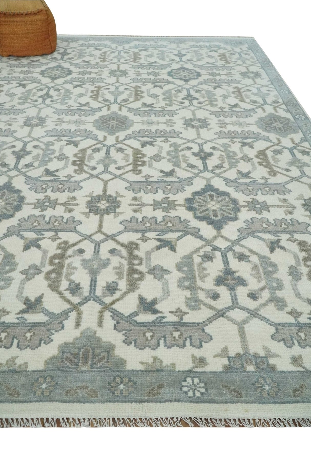 Custom Made Hand Knotted Ivory and Silver Oriental Oushak Multi Size Traditional Wool Area Rug, Living Room and Bedroom Rug