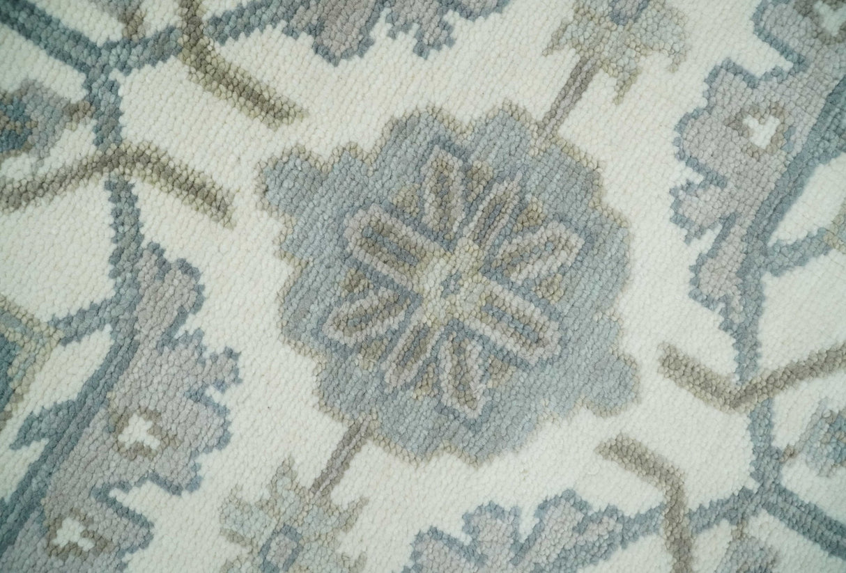 Custom Made Hand Knotted Ivory and Silver Oriental Oushak Multi Size Traditional Wool Area Rug, Living Room and Bedroom Rug