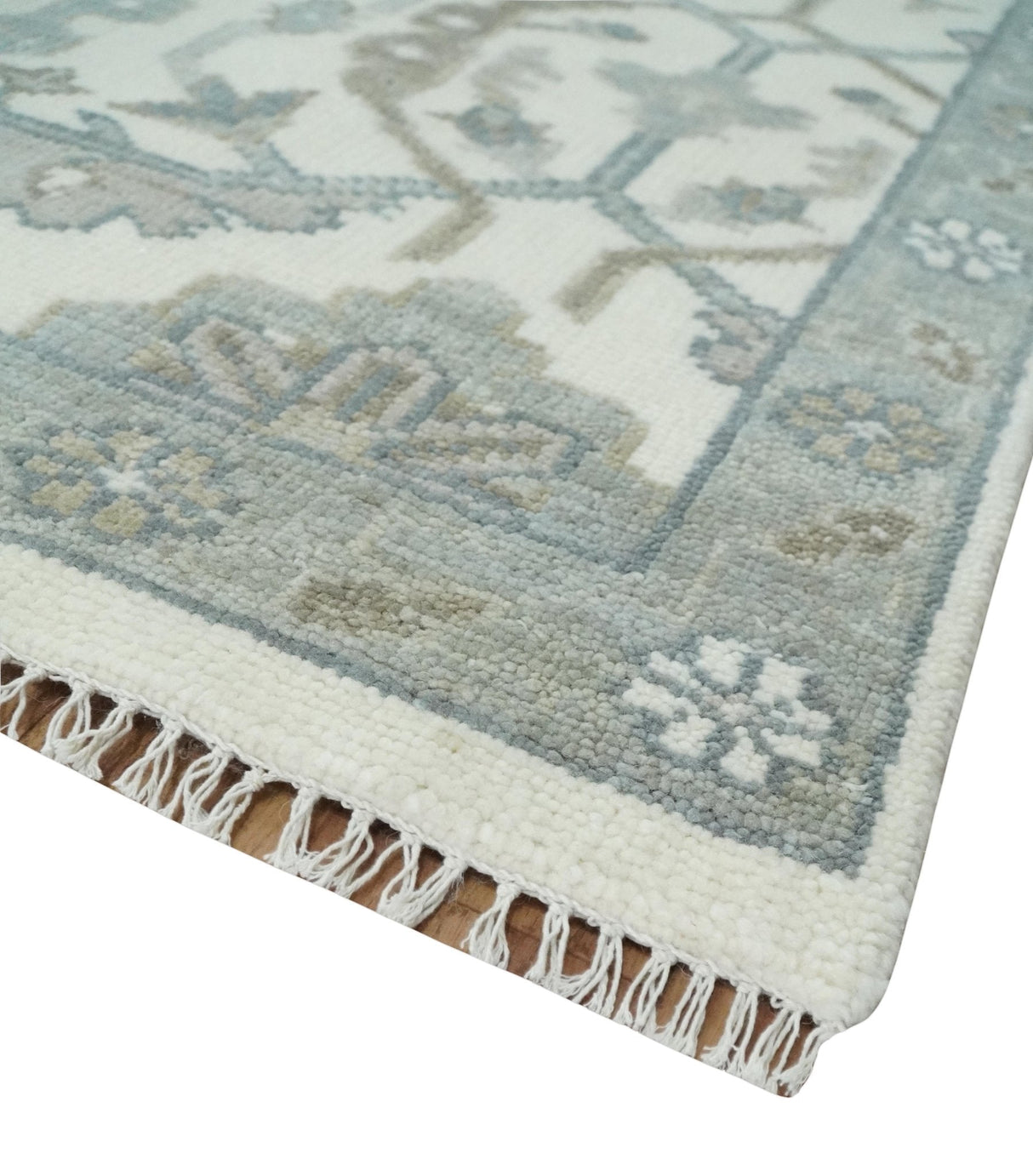 Custom Made Hand Knotted Ivory and Silver Oriental Oushak Multi Size Traditional Wool Area Rug, Living Room and Bedroom Rug