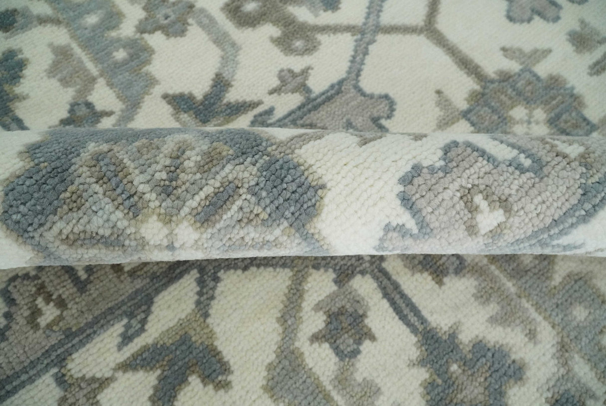 Custom Made Hand Knotted Ivory and Silver Oriental Oushak Multi Size Traditional Wool Area Rug, Living Room and Bedroom Rug