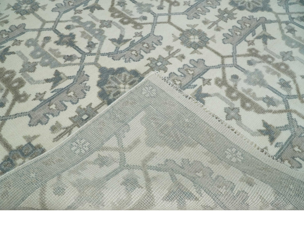 Custom Made Hand Knotted Ivory and Silver Oriental Oushak Multi Size Traditional Wool Area Rug, Living Room and Bedroom Rug