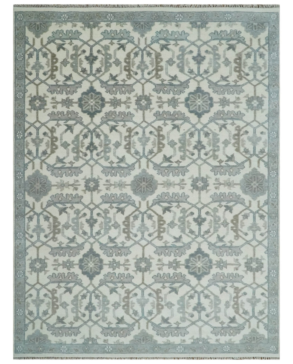 Custom Made Hand Knotted Ivory and Silver Oriental Oushak Multi Size Traditional Wool Area Rug, Living Room and Bedroom Rug