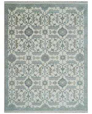 Custom Made Hand Knotted Ivory and Silver Oriental Oushak Multi Size Traditional Wool Area Rug, Living Room and Bedroom Rug
