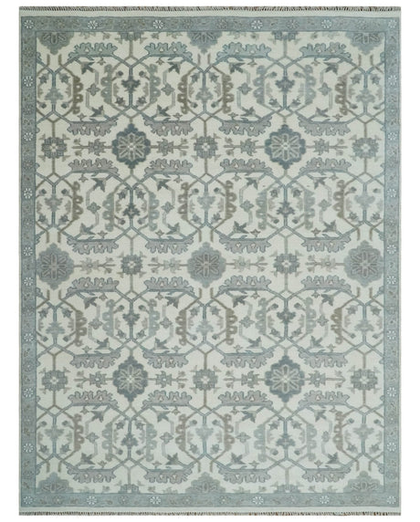 Custom Made Hand Knotted Ivory and Silver Oriental Oushak Multi Size Traditional Wool Area Rug, Living Room and Bedroom Rug