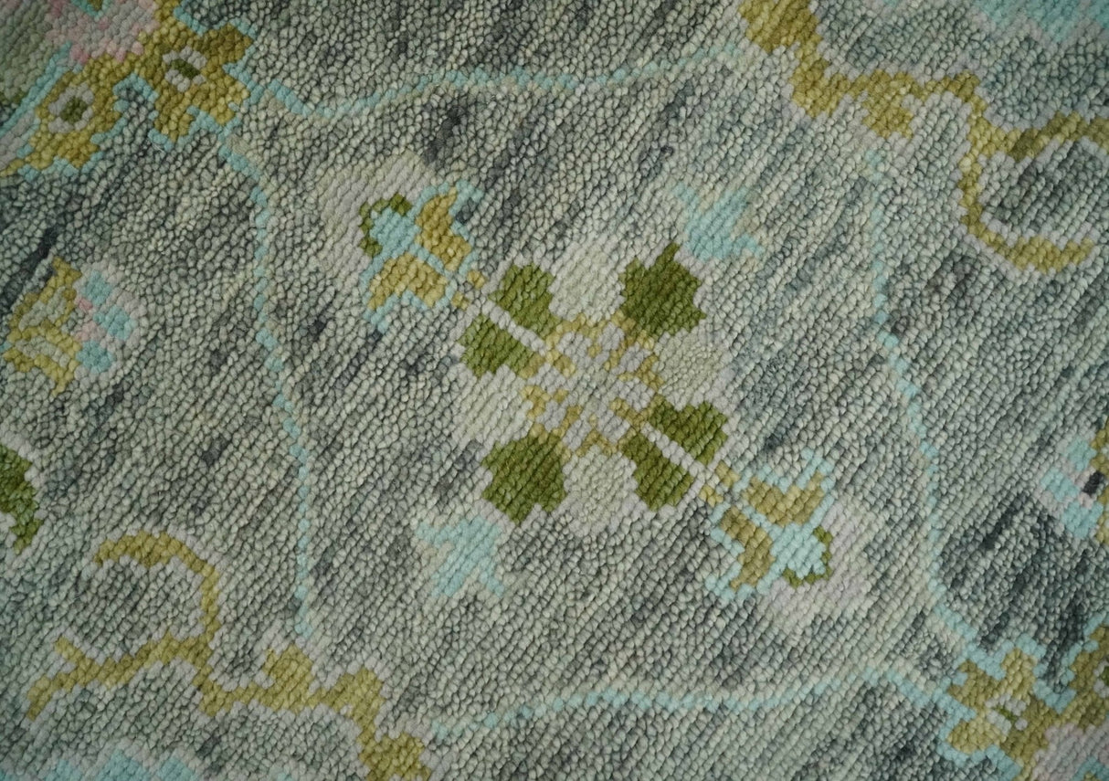 Custom Made Hand Knotted Moss Green Gray and Green Oriental Oushak Multi Size Traditional Wool Area Rug