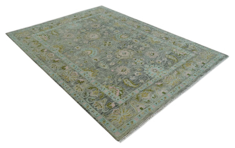 Custom Made Hand Knotted Moss Green Gray and Green Oriental Oushak Multi Size Traditional Wool Area Rug