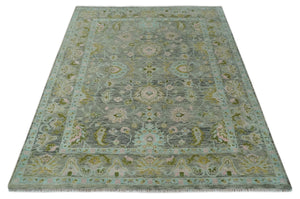 Custom Made Hand Knotted Moss Green Gray and Green Oriental Oushak Multi Size Traditional Wool Area Rug