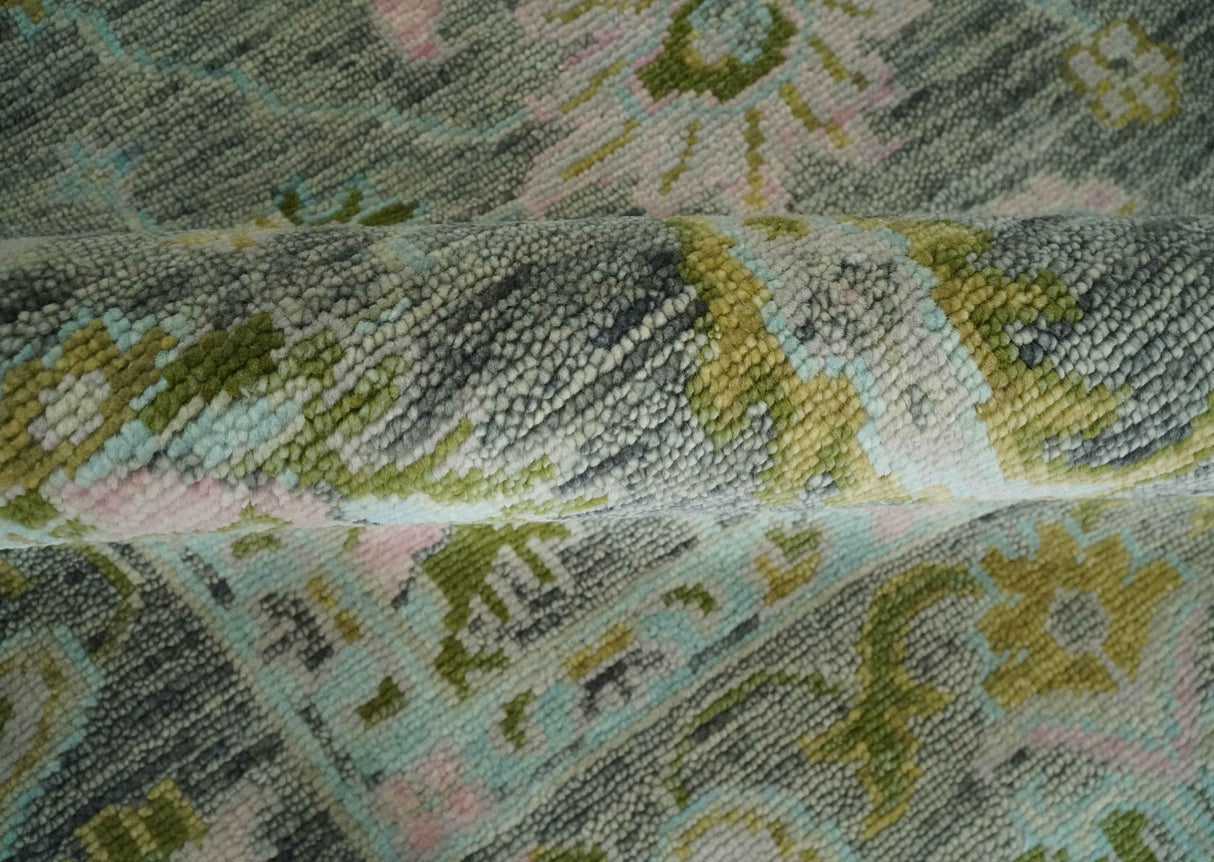 Custom Made Hand Knotted Moss Green Gray and Green Oriental Oushak Multi Size Traditional Wool Area Rug
