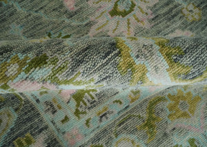 Custom Made Hand Knotted Moss Green Gray and Green Oriental Oushak Multi Size Traditional Wool Area Rug