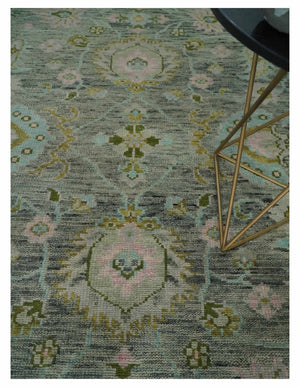 Custom Made Hand Knotted Moss Green Gray and Green Oriental Oushak Multi Size Traditional Wool Area Rug