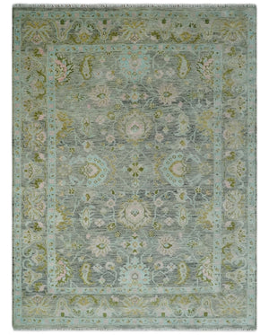 Custom Made Hand Knotted Moss Green Gray and Green Oriental Oushak Multi Size Traditional Wool Area Rug